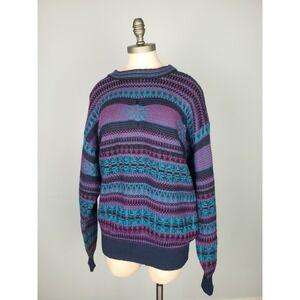 VTG Obermeyer Mens M Wool Blend Sweater Coogi Style Purple Blue Amsterdam Unisex